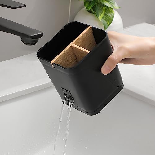 Electric Toothbrush Holder 3 Slots Tooth Brushing Holder with Bamboo Dividers for Bathrooms, Plastic Toothbrush and Toothp...