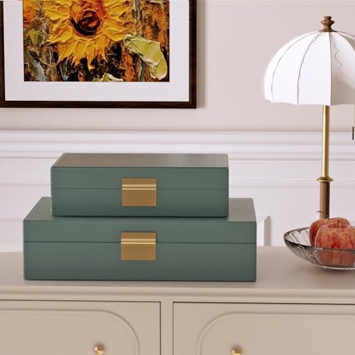 Decorative Storage Boxes Set of 2 - Multi-Purpose Beautiful PU Leather Organizer Bins for Your Home Decor - Decorative Con...