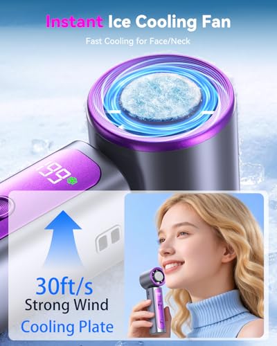 DRORION Portable Mini Fan with Ice Cooling Function, 199 Speed Adjustable Handheld Fan, Rechargeable Personal Fan with Dig...