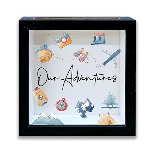 HRIOROII Shadow Box With Slots, Our Adventure Boxes Frame 8x8 Inches Decorations For Home Office, Keep Sake Box For Memori...