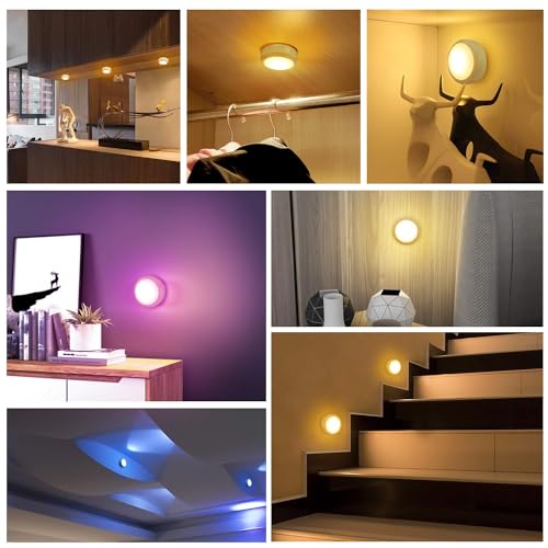 BLS LED Puck Lights with Remote Control, Wireless Under Cabinet & Closet Lighting, RGB 13 Color Changing Lights with Dimme...