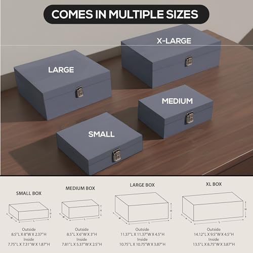 makerflo Medium Grey Pine Wood Memory Box with Hinged with Clasp, Black Felt Inside, Keepsake Wooden Box Ideal for Craft a...