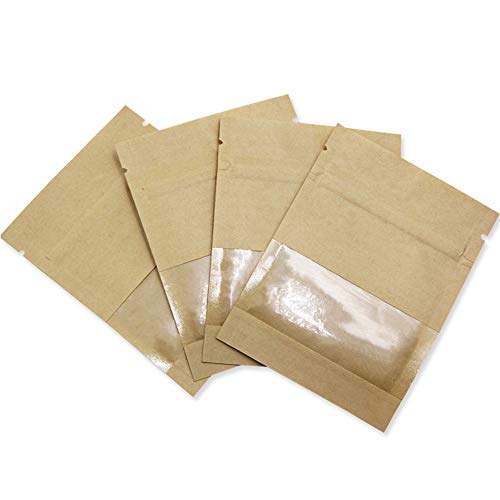 PABCK 100 Pack (Inner Size 2.36x2.36inch) Clear Window Airtight Seed Packets Brown Kraft Paper Envelopes for Zip Food Stor...