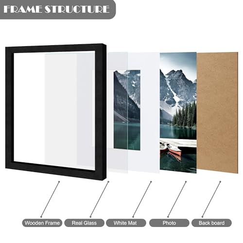 Hongkee 8x10 Black Picture Frames set of 3, Made of Wooden and Glass Photo frame - Displays Picture 5x7 with Mat or 8 x 10...