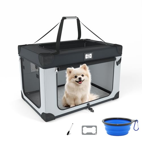 QUIBBLICK 24 Inch Portable Collapsible Dog Crate, Travel Pet Crate with Soft Warm Blanket and Foldable Bowl for Small Dogs...
