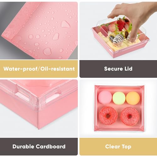 Leafiew 50 Pack Small Clear Treat Boxes - Dessert Boxes To Go - 5Inch Disposable Paper Mini Containers for Cookie, Cake Sl...