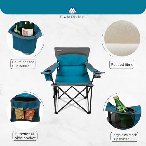 CAMPHILL Oversized Portable Camping Chairs, Collapsible Outdoor Chairs with Pocket and Cup Holders, Carry Bag for Camping,...