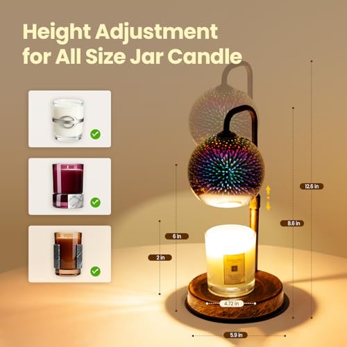 Glocusent Candle Warmer Lamp with Timer, 3D Glass Globe, Antique Base, Dimmable Height Adjustable Wax Melter for Scented J...