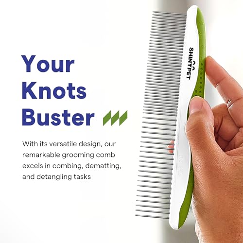 Dog & Cat Comb – Removes Tangles, Knots, and Matted Fur – Grooming Tool with Stainless Steel Teeth and Non-Slip Handle – B...