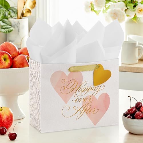 Hallmark 7" Medium Horizontal Gift Bag with Tissue Paper (Happy Ever After) for Weddings, Engagements, Bridal Showers
