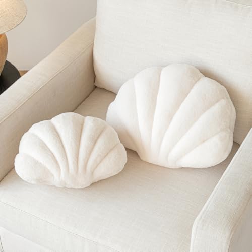 Znhinery Shell Pillow, Seashell Throw Pillow with Soft Rabbit Plush for Couch Bed, Shell Shaped Decorative Ocean Pillow St...