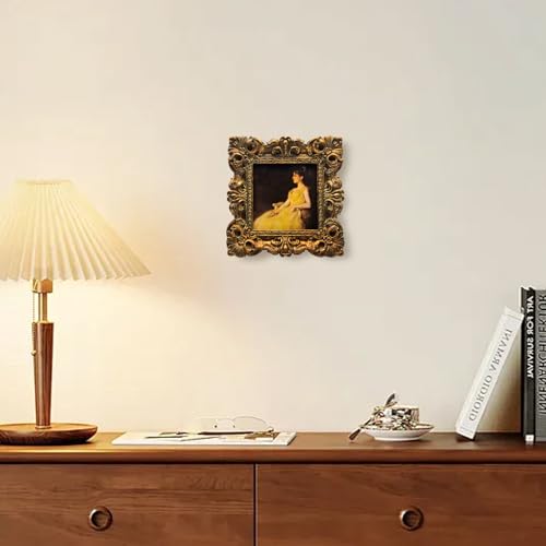 CISOO 4x4 Vintage Small Picture Frame, Antique Ornate Bronze Gold Square Photo Frame, for Table Top and Wall Display, Deco...