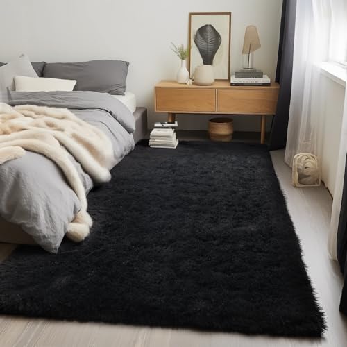 Zentavio Black Area Rugs for Living Room Bedroom 4x6 Men Room Carpet Fluffy Furry Shag Aesthetic Plush High Pile Floor Rug...