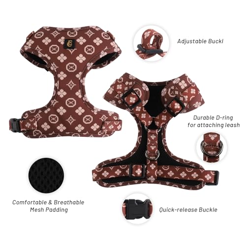 Adjustable Dog Harness, Leash, Poop Bag Holder/Dispenser and Bandana Set, No Pull, Soft Mesh Padded, for Small/Medium Dog...