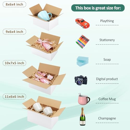 Eupako 28 Pack Small Shipping Boxes Assorted Sizes, White Corrugated Box Mailers, 8x6x4 &9x6x4 & 10x7x5 & 11x6x6 7 PCS Eac...