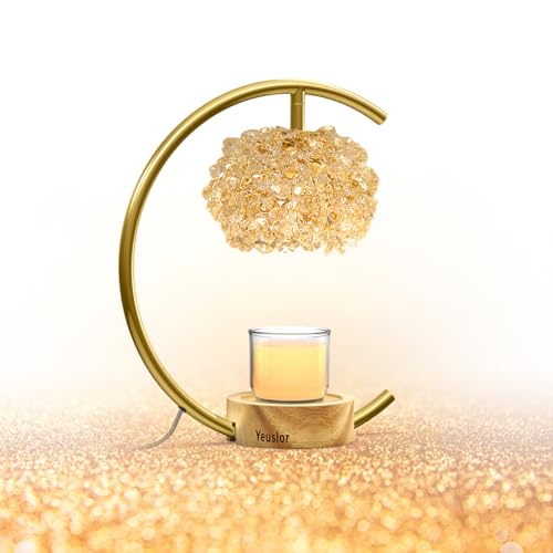 Yeuslor Gold Candle Warmer Lamp for Jar Candles with Adjustable Brightness＆Timer，Handcrafted Crystal＆Wooden Base, Luxuriou...