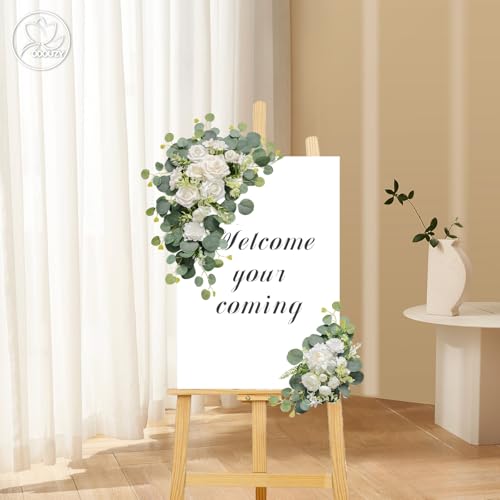 Odouzy Artificial Wedding Arch Flowers for Wedding Sign,Set of 2 for Wedding Welcome Ceremony Sign,Faux Floral Swags,Weddi...