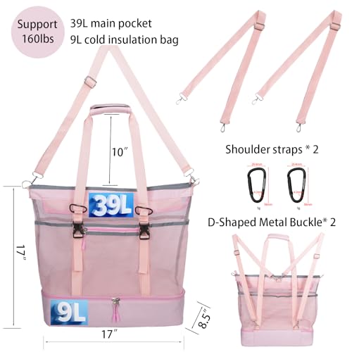 Unamujer Mesh Beach Bag with Cooler Large Travel Family Vacation Essentials Pool Swimming Zipper Pocket Durable 9 Pockets