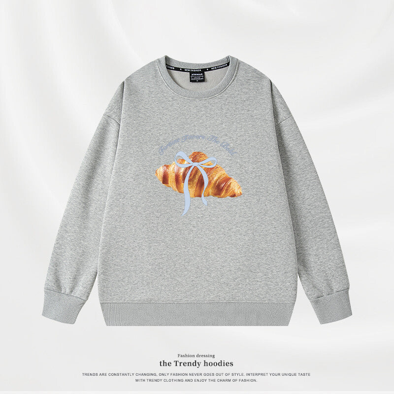 Korean-style Loose Croissant-horn Crew-neck Womens Hoodie