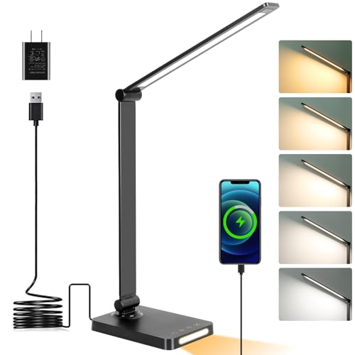 LED Desk Lamp with USB Ports,Touch Desk Lamps for Home Office with 5 Color Modes,3 Brightness Desk Light with Small Night ...