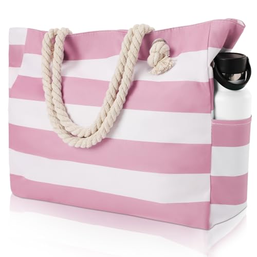 fauson Beach Bags for Women - Large Beach Tote Bag Waterproof Sandproof with Zipper, Swiming Pool Bag