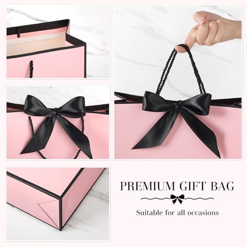 Ohuimrt 2 Pack Pink Gift Bags with Handles, 12.6 x 9.8 x 4.3 Inches Paper Bags, Gift Wrap with Tissue Paper Ribbons Cards ...