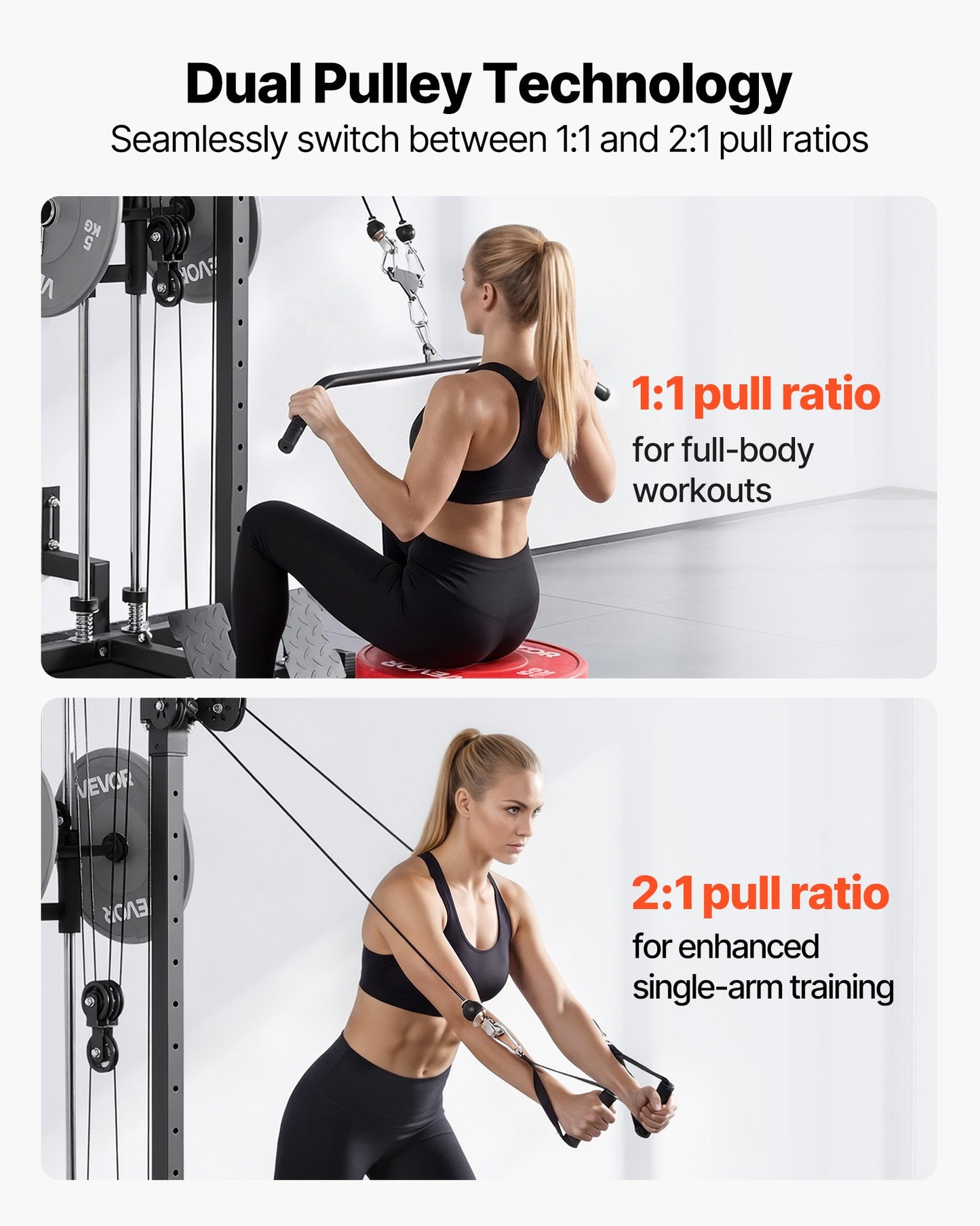 LAT Pull Down Machine, 3-in-1 Row Cable Machine, Cable Machines Home Gym With 18-Level Height Adjustment, Wall-Mount Design, Load 500 Lbs Lat Tower For Full-Body Workouts, Single-Arm Training