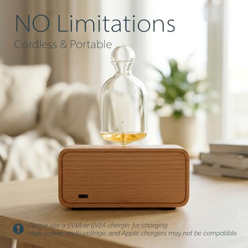 Aria Waterless Diffuser for Essential Oils, Retro Glass Nebulizing Diffuser with Solid Wood Base, Cordless Aromatherapy Di...