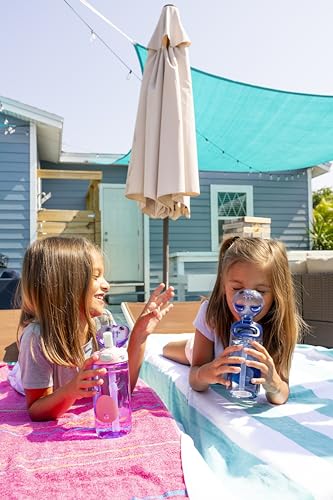 Ello Ellies 16oz Plastic Kids Water Bottle with Straw and Built-in Carrying Handle and Leak-Proof Locking Lid for School b...
