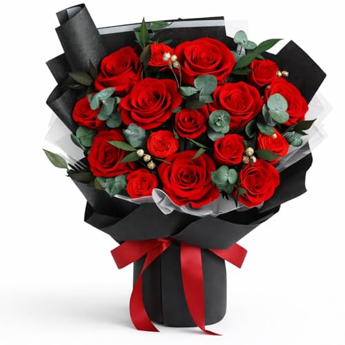 XTYFJGVA 16 Preserved Red Roses Bouquet, Flowers for Delivery, Real Roses That Last 1-3 Years, Birthday Gifts for Women, F...