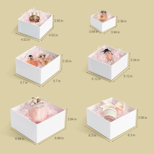 NOVELTYBOXUSA Set of 6 White Nesting Gift Boxes with Lids & Ribbon – Stackable Square Wedding, Birthday, Bridesmaid, Propo...