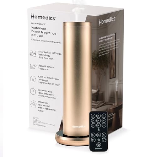 Homedics SereneScent Waterless Essential Oil Diffuser, Home Fragrance Scent Diffuser for Large Rooms, No Water Needed, Pat...