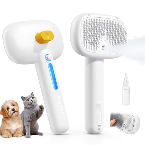 ROJECO 3-in-1 Pet Steam Brush for Cats&Dogs-Pet Spray Hair Removal Detangling Comb with Adjustable Mist,Handheld Desheddin...