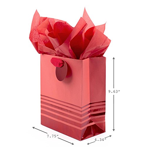 Hallmark 9" Medium Gift Bag with Tissue Paper (Red Foil Stripes) for Christmas, Birthdays, Father's Day, Graduations, Vale...