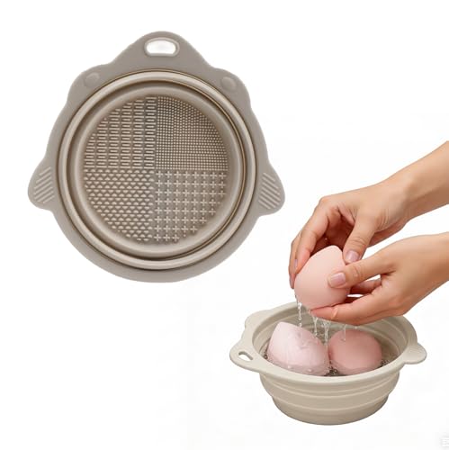 Makeup Brush Cleaner Silicone Bowl Foldable Cosmetic Washing Tool Collapsible Bathroom Tray for Travel and Home Storage(Ap...