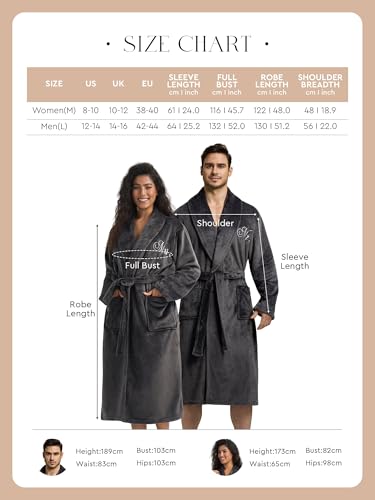 AW BRIDAL 2Pcs Mr and Mrs Robes for Couples Fleece, Matching Long Hooded Robes for Men Women, His and Hers Wedding Gifts