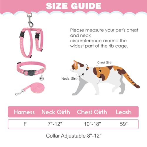 PAWCHIE Cat Harness with Leash and Collar Set - Escape Proof Adjustable H-shped Cat Harness with Star and Moon Pattern Glo...