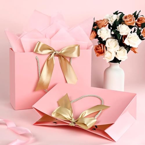 JMANNI Gift Bags with Handles, 13” Medium Gift Bag for Presents, 2 Pcs Bags with 4 Tissue Paper and 2 Cards for Baby Showe...