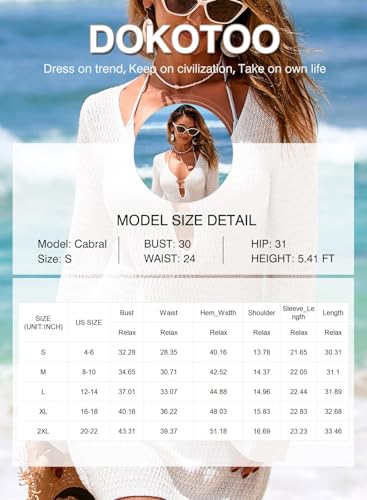 Dokotoo Beach Cover Ups for Women Sexy Deep V Neck Crochet Swimsuit Knit Hollow Out Cover Up Dress Summer Vacation