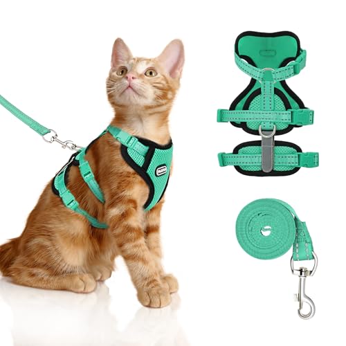 Cat Harness for Walking, Escape Proof Cat Harness and Leash Set with Reflective Strip, Adjustable Cat Leash Breathable Sof...