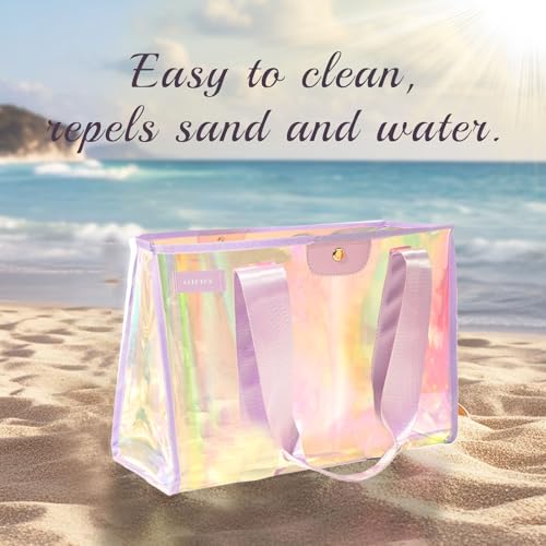 GolfFox 26L Extra Large Iridescent Beach Bag Set - Pink Tote Bag with Zipper & Waterproof Touchscreen Phone Pouch，Perfect ...