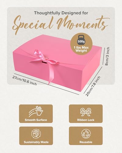 HummingBox Pink Gift Box Set of 16 - Gift Boxes for Presents & gifting on weddings, birthdays & more - Easy to Assemble Pi...