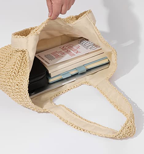 GOLDTIMO Beach Bags for Women - Summer Soft Large Woven Shoulder Purse Handbag, Beach Tote Straw Bag for Summer Vacation