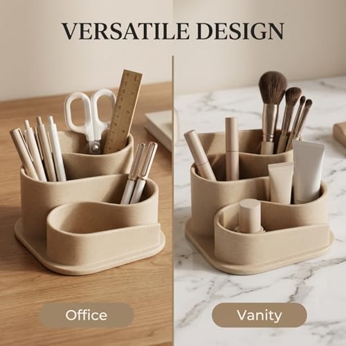 OAKOA Aesthetic Desk Organizer - Aesthetic Office Desk Accessories - Boho Pen Holder - Neutral Beige Desk Accessories - Ho...