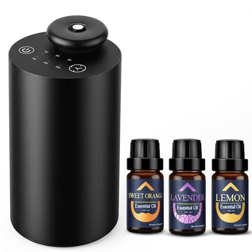 CARNOLA Waterless Essential Oil Diffuser for Car & Home with 3x10ml Oils, Portable Aromatherapy Device, USB-C Rechargeabl...