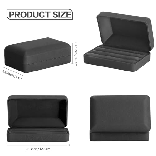 KUKUVR Velet Ring Storage Box, Travel Jewelry Case with 3 Slot Ring Display Organizer (Black)