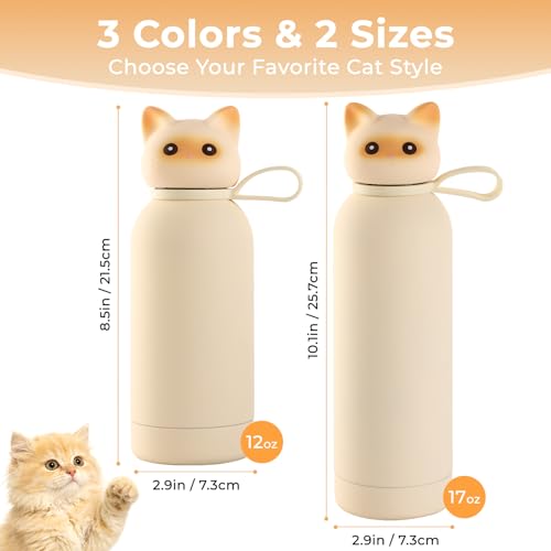Vacuum Insulated Stainless Steel Water Bottle, Cute Cat Lid Tumbler for Cold & Hot, Coffee Travel Mug, Leakproof, Gifts, Y...