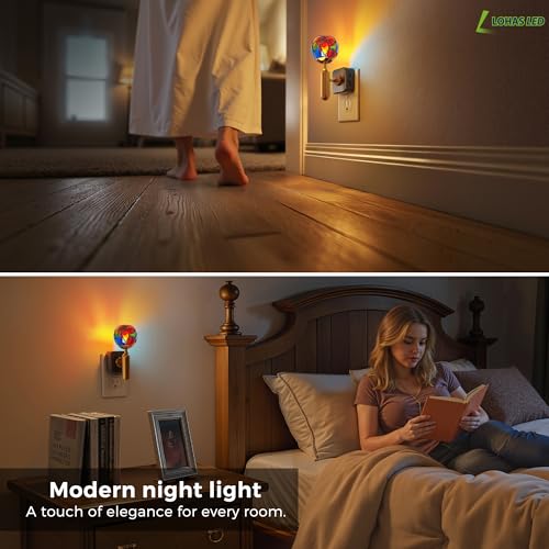 L LOHAS LED Vintage Night Light Plug in with 0-100% Stepless Dimming, Stained Glass Nightlight with Dusk to Dawn Sensor, A...