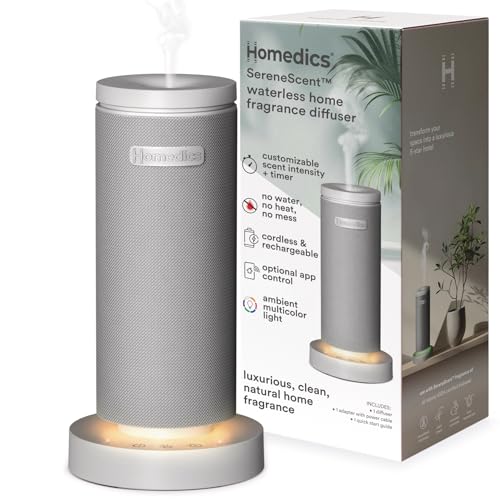 Homedics SereneScent Mini Fabric Rechargeable Waterless Diffuser, Cordless Aromatherapy Device, Use with SereneScent Oil 1...