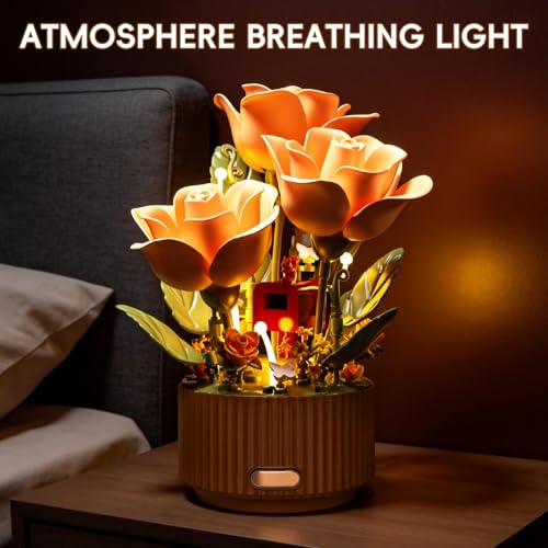 LANGLICHUN Rose Flower Building Blocks Set Motorized Blooming Flowers for Adults Romantic Gift for Women Girlfriend Home D...